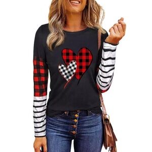 Plaid Heart Long Sleeve Top